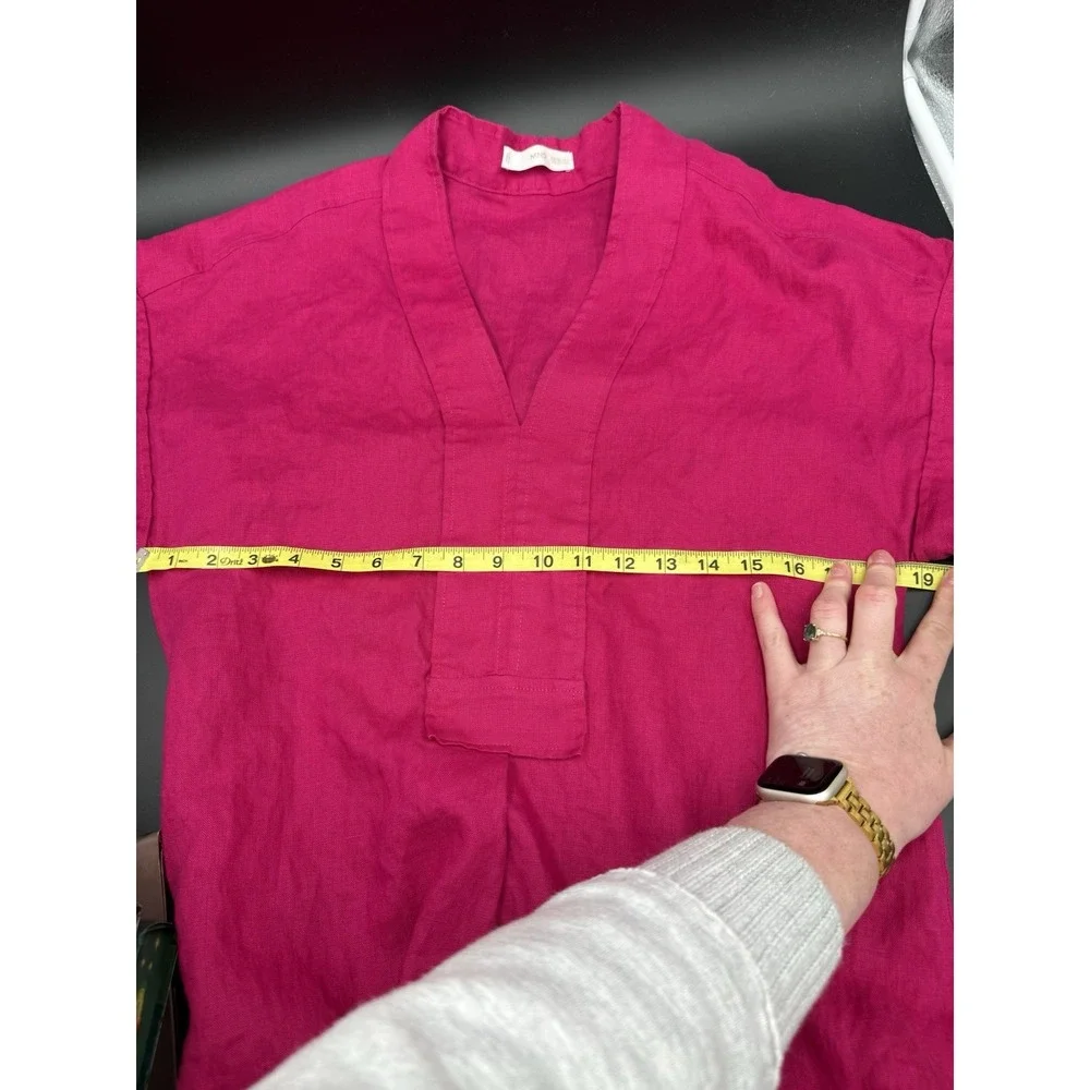 Mango MNG 100% Linen Dress MIDI Fuchsia Pink Sz Small Coastal Shift Casual